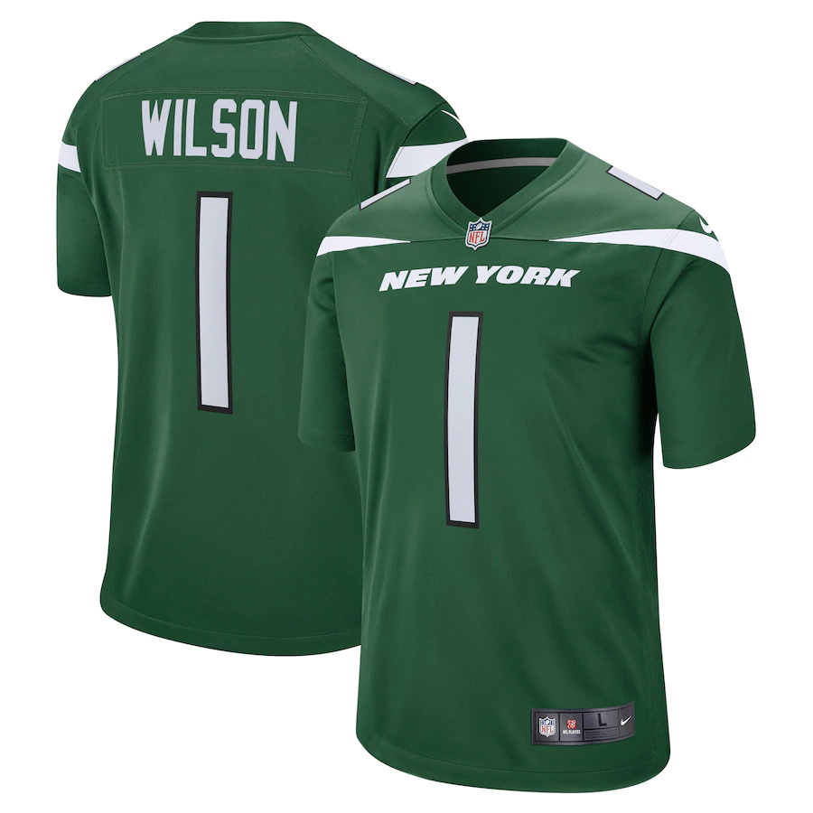 Mens New York Jets #1 Zach Wilson Nike Gotham Green 2021 NFL Draft First Round Pick Game Jersey